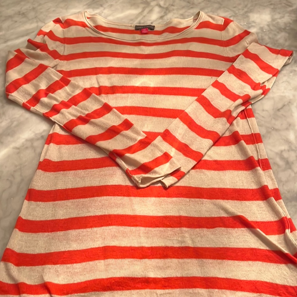 Vince Camuto orange and cream striped light-weight sweater